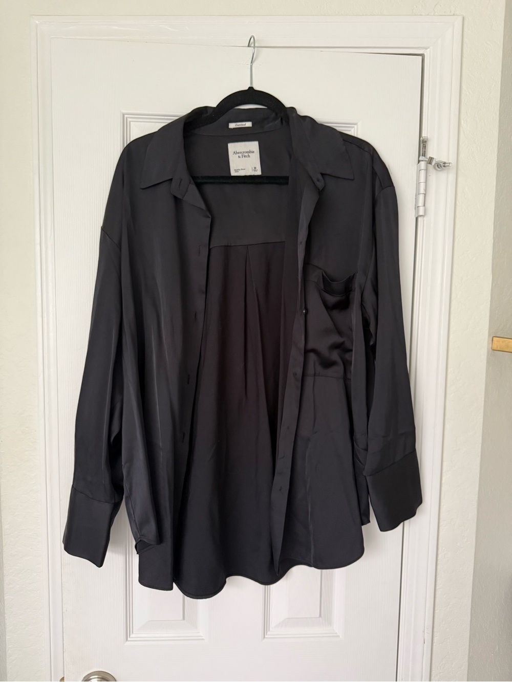 Abercrombie & Fitch Black Satin-Look Button Front Blazer Shirt